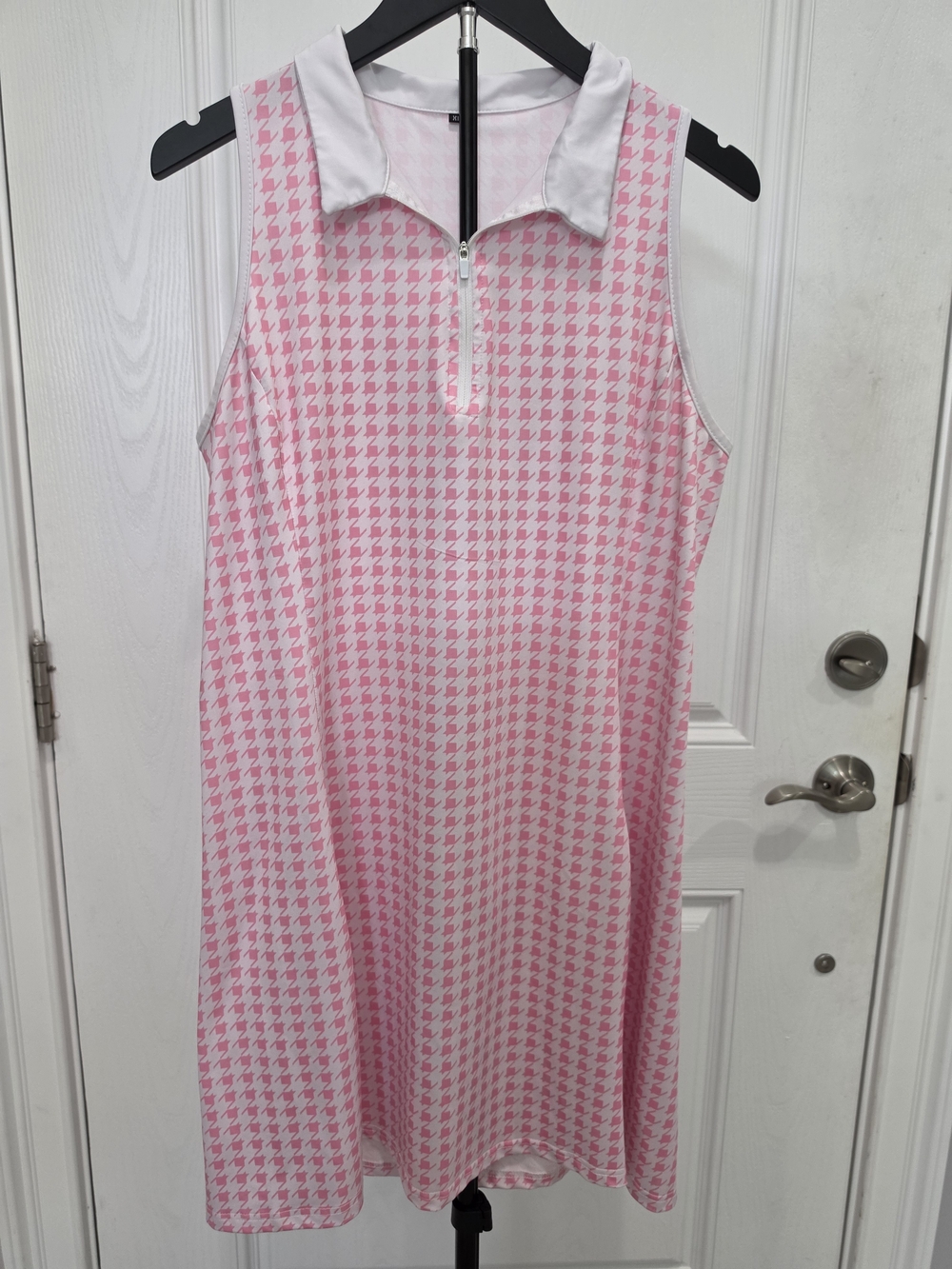 Sleeveless Pink Houndstooth Polo Dress with White Collar With Undershorts